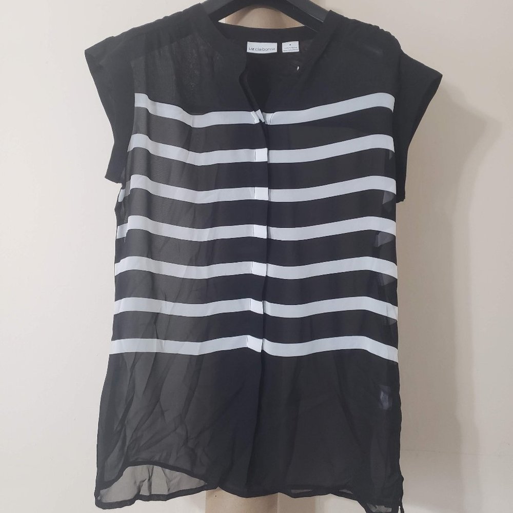 Liz Claiborne Black & White Sheer Stripe Top